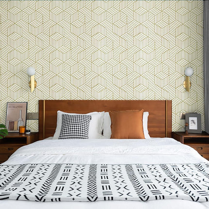 Peel and Stick Wallpaper Boho Style White Gold Geometric 15.7x78.7 Inch Wall Cover