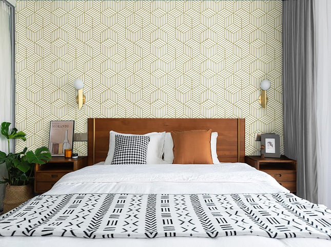 Peel and Stick Wallpaper Boho Style White Gold Geometric 15.7x78.7 Inch Wall Cover