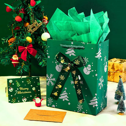 Christmas Gift Bags with Tissue Paper – Small Xmas Party Favor Bags