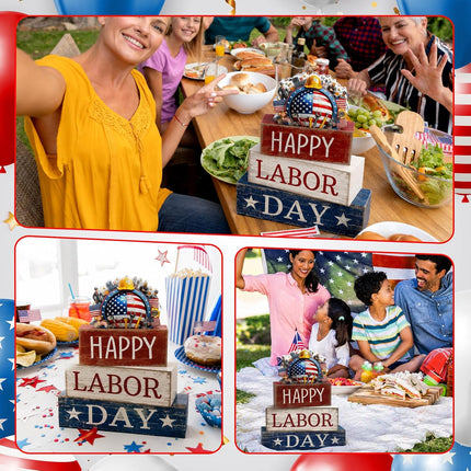 4 Pcs Labor Day Wooden Table Decor Patriotic Worker Block Centerpieces