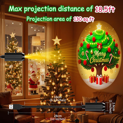 Christmas Projector Light – Indoor Night Light with 4 Slides USB Powered