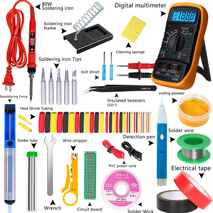 80W Digital Soldering Iron Kit – LCD, Adjustable Temp & 24pcs Solder Tools