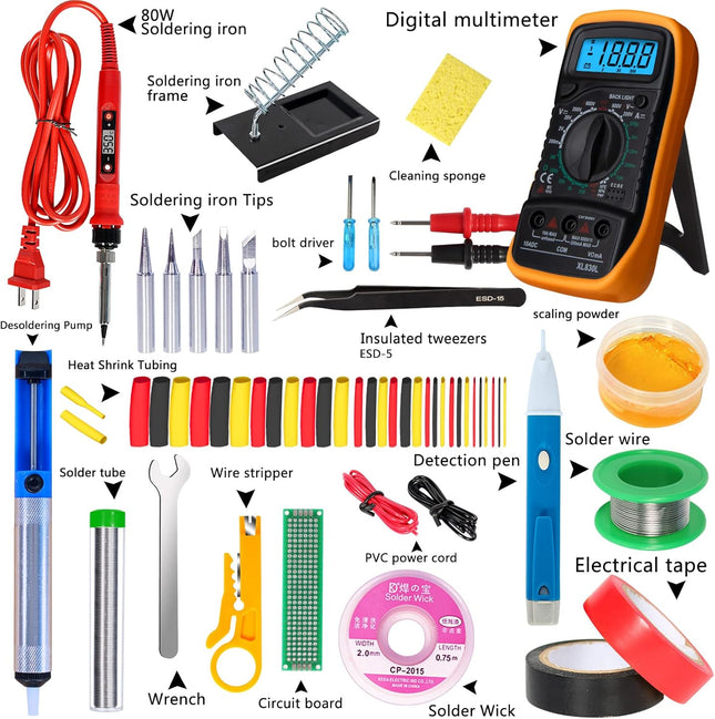80W Digital Soldering Iron Kit – LCD, Adjustable Temp & 24pcs Solder Tools