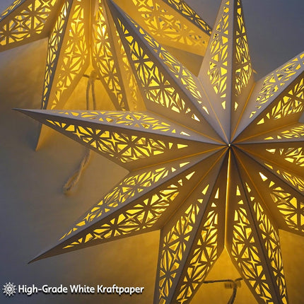 Christmas Star Paper Lantern – Lighted Hanging Paper Star with Fairy Lights for Indoor Holiday Decor