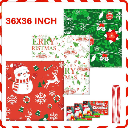3-Pack Large Christmas Gift Bags – 36"x36" Jumbo Holiday Gift Wrap