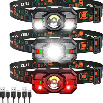 Rechargeable Headlamp Flashlight 3 Pack 2000 Lumen LED Headlight with Red Light