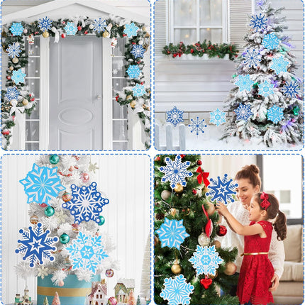 12 PCS Christmas Tree Picks – 8" Blue & White Snowflake Ornaments