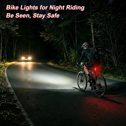 USB Rechargeable Bike Light Set, Ultra Bright Front Headlight & Rear Taillight, 4 Modes