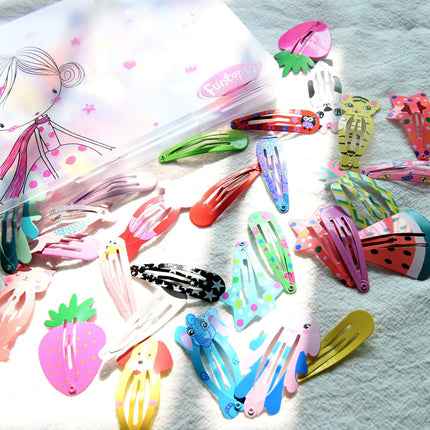 100PCS Snap Hair Barrettes for Girls, Colorful 2" Metal Clips, Non-Slip Animal & Star Pins