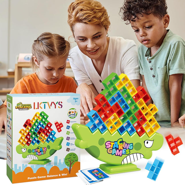 Dinosaur Tower Stack Game 64PCS STEM Balance Toy for Kids & Adults