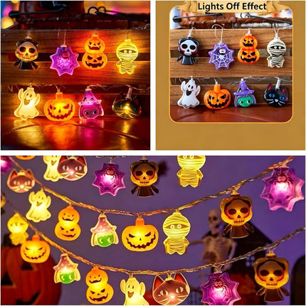 20LED Halloween String Lights with Remote, USB Pumpkin Ghost Mummy Cat Decor Lights