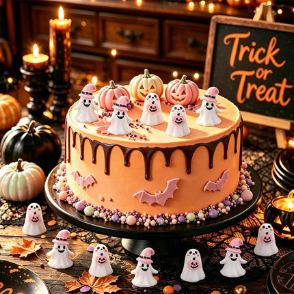 Pink Halloween Shower Curtain 72x72in, Cute Pumpkin Spooky Bath Decor with 12 Hooks
