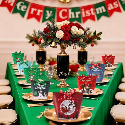 24PCS Christmas Treat Boxes with Ribbons – 6 Pattern Gift Favor Bags