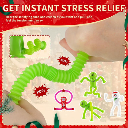 4PCS Christmas Pop Tubes – Sensory Fidget Toys for Kids with Suction Cup Shapes