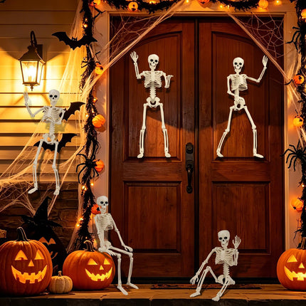 5-Piece 15.7in Posable Mini Skeletons, Articulated Hangable & Standable Party Decor