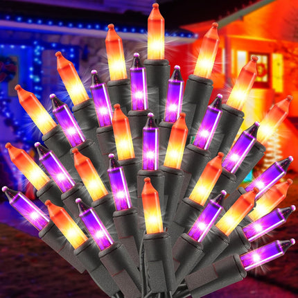 21FT 100-Count Halloween String Lights, Purple Orange Mini Lights, Plug-In Decor