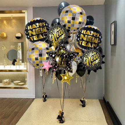 Happy New Year 2026 Balloons – 4D Disco Ball & Star Design Party Set