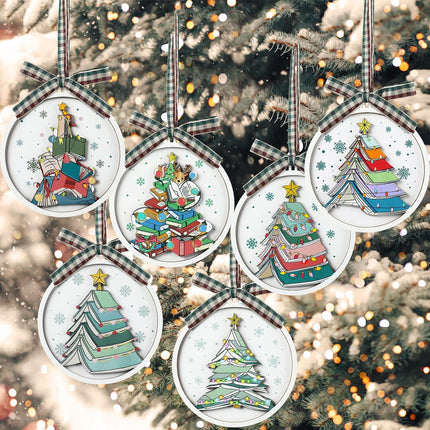 6 Pcs Christmas Book Ornaments, Tree Hanging Decorations for Book Lovers & Librarians