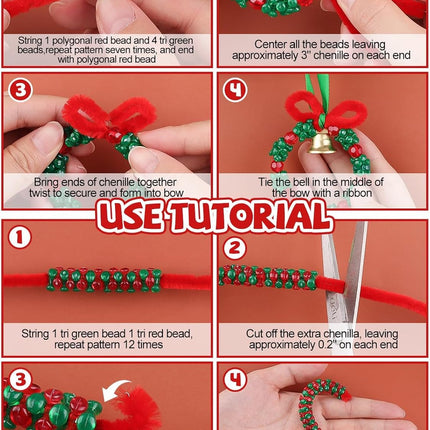 60 Sets Christmas Craft Beaded Ornament Kit – Includes 18 Wreaths & 18 Candy Canes