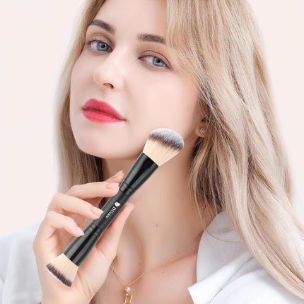 2Pcs Dual-Ended Foundation Makeup Brushes, Powder Buffer & Contour Blending Brushes