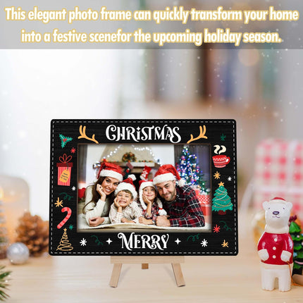 Merry Christmas Wooden 4x6 Photo Frame with Tree Design for Holiday Decor