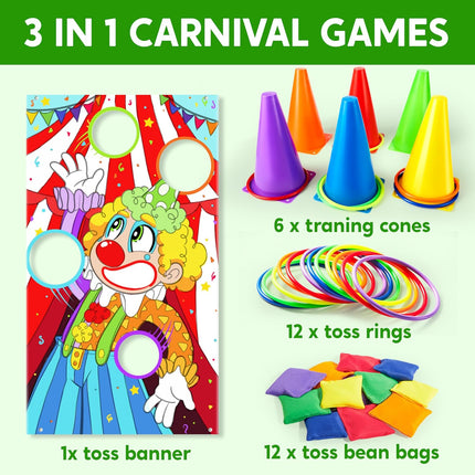 31PCS Family Outdoor Game Set Ring Toss Bean Bag Cornhole for Kids