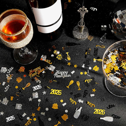 3000-Piece New Years Eve Confetti – Black, Gold & Silver Metallic Stars