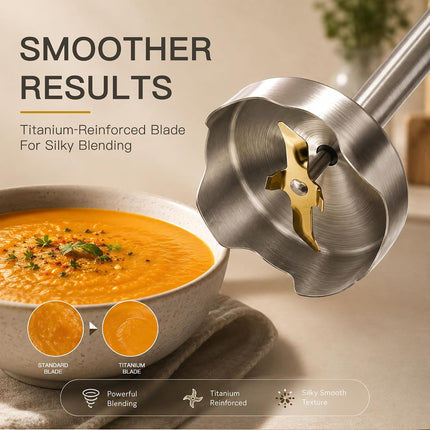 3-in-1 Hand Blender Set 12-Speed Immersion Blender with Whisk and Milk Frother Turbo