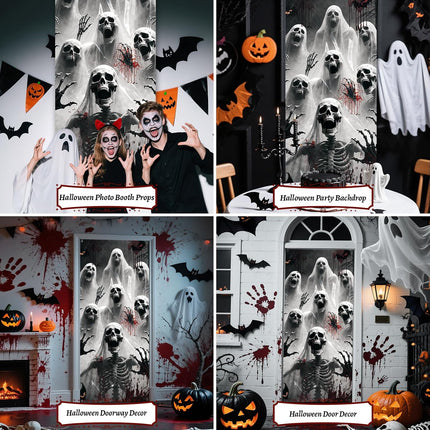 Halloween Door Cover 79x35in, Scary Skeleton Zombie Banner for Haunted House Decor