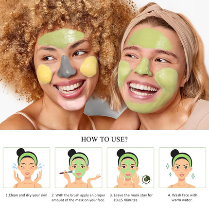 4PCS Face Mask Set – Turmeric, Vitamin C & Green Tea Clay Masks 240g
