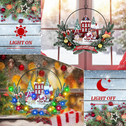 Christmas Front Door Wreath with Lights – Santa Welcome Sign, 30 LEDs
