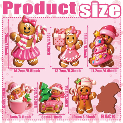 6-Piece 8-Inch Extra Large Christmas Gingerbread Man Decorations – Wooden 3D Figurines