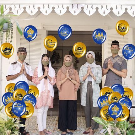 40 Pcs Ramadan Mubarak Balloons: Blue & Gold Eid Mubarak Party Decorations