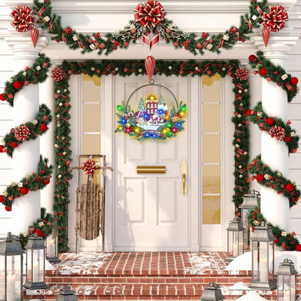 Christmas Front Door Wreath with Lights – Santa Welcome Sign, 30 LEDs