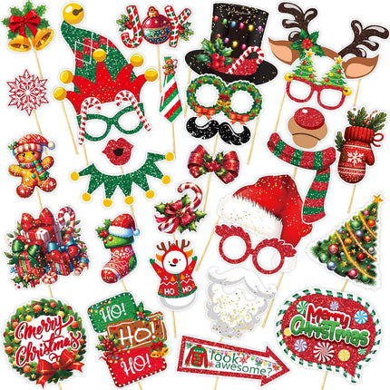30PCS Funny Christmas Photo Booth Props for Party Kids and Adults
