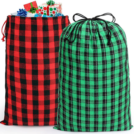 2PCS Large Cotton Santa Bags 27.5x19 Inch Drawstring Christmas Gift Bags