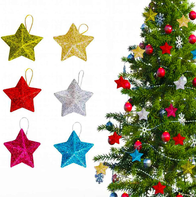 24PCS Colorful Star Christmas Ornaments – Tree & Party Decorations