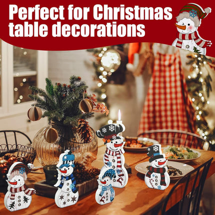 5Pcs Snowman Christmas Table Decor Rustic Wooden Winter Centerpieces