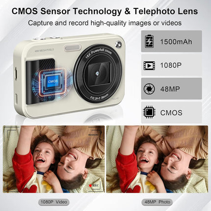 Compact Kids Digital Camera 1080P FHD 48MP 16X Zoom Anti-Shake 32GB