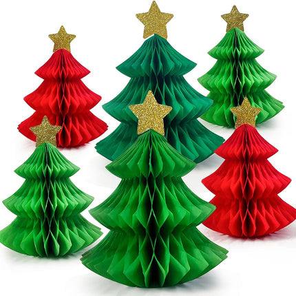 6-Pack Honeycomb Paper Christmas Trees, Red & Green Mini Tabletop Holiday Decor