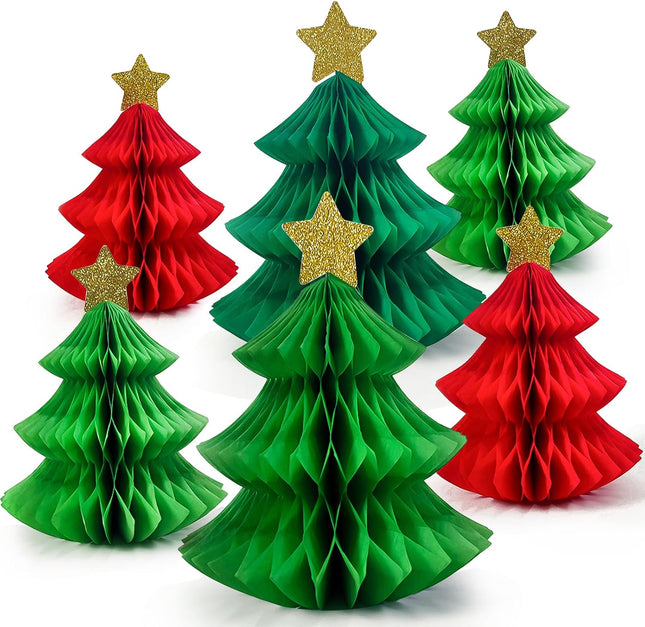 6-Pack Honeycomb Paper Christmas Trees, Red & Green Mini Tabletop Holiday Decor