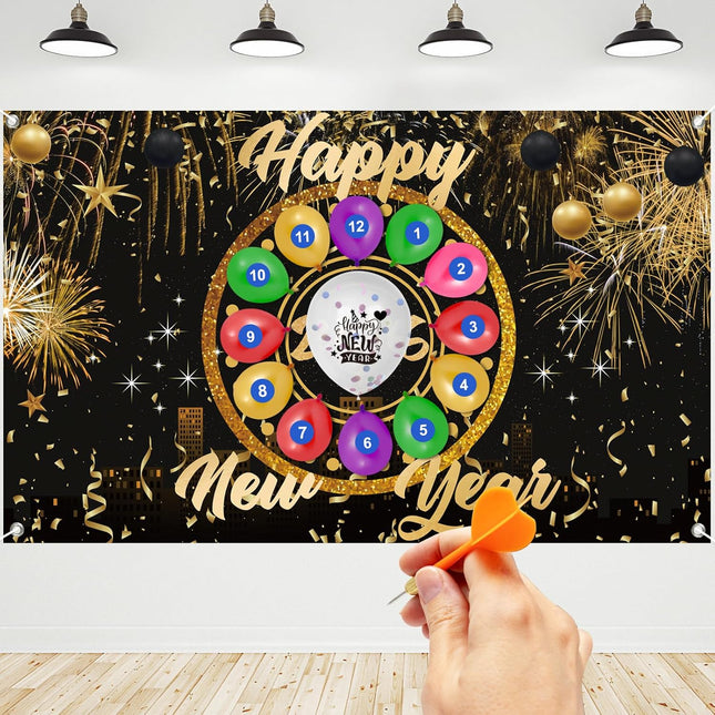 Happy New Year 2026 Party Game – Balloon Dart with Decorations & Props