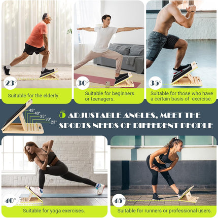 Adjustable Slant Board Calf Stretcher with Training Poster for Leg Therapy