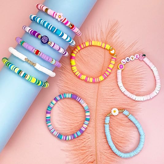 10 Pcs Kids Friendship Bracelets – Colorful Clay Bead Set, Beach Style Jewelry Gift