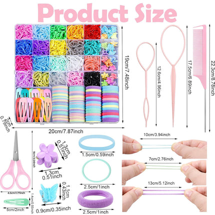 1543Pcs Girls Hair Accessories Set, Elastic Bands, Clips & Comb with Box