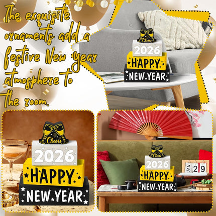4-Piece New Year 2026 Wooden Block Decorations – Tabletop & Mantle Decor