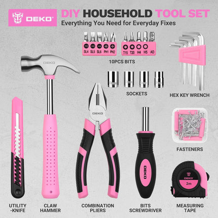 94pc Pink Tool Set with Storage Toolbox Household DIY Hand Tool Kit for Women