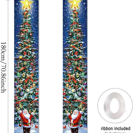 Christmas Door Banner Set – Snowy Tree & Santa Porch Decorations for Home & Yard