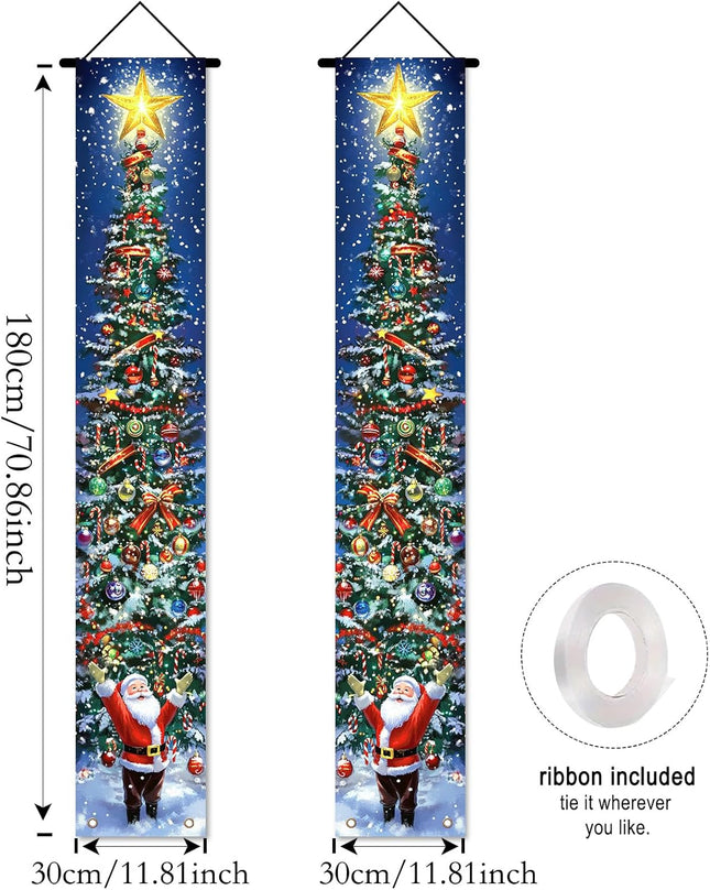Christmas Door Banner Set – Snowy Tree & Santa Porch Decorations for Home & Yard