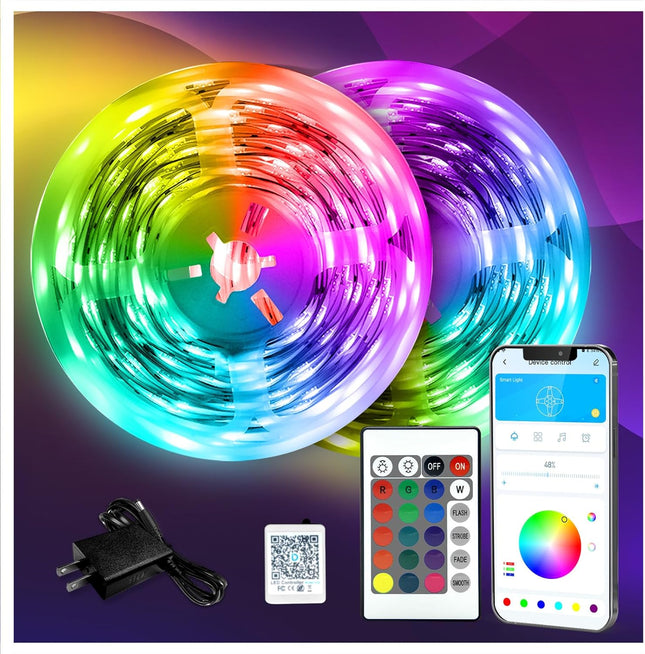 130ft LED Strip Lights – RGB Indoor Bedroom Decor with Remote & 24V Power